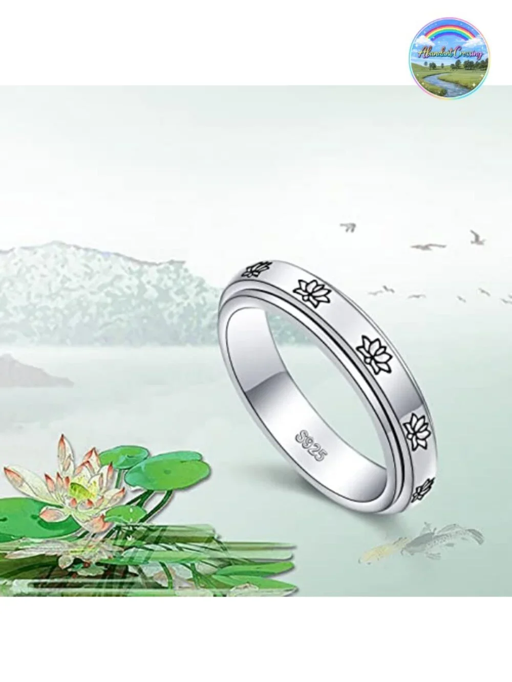 S925 Sterling Silver Spinner Fidget Ring Anxiety Relief Size 7